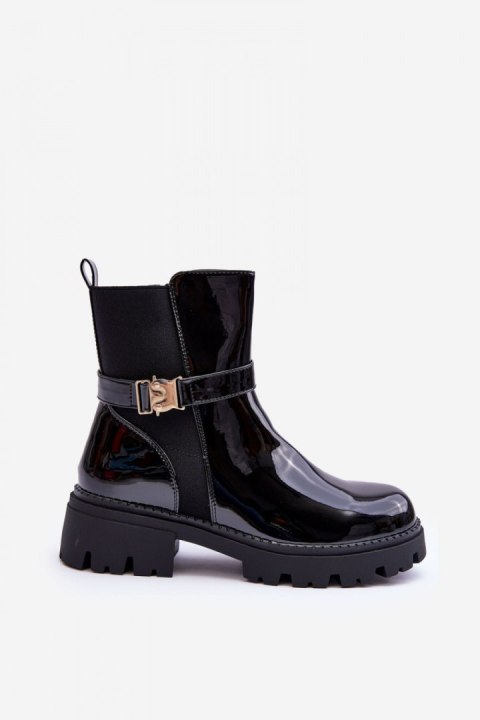 Botki Sztyblety Model Elspetia F35-1 Black Lakier - Step in style Botki Sztyblety Model Elspetia F35-1 Black Lakier - Step in style