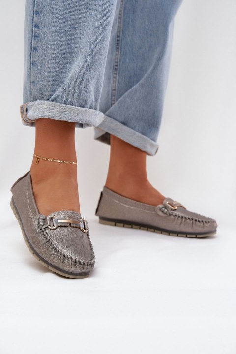 Mokasyny Model DA LR51-546 Silver Brokat - Step in style Mokasyny Model DA LR51-546 Silver Brokat - Step in style