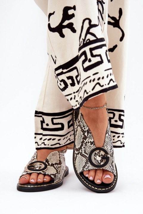 Sandały Model Haliones A8230 Beige/Brown Wąż - Step in style Sandały Model Haliones A8230 Beige/Brown Wąż - Step in style