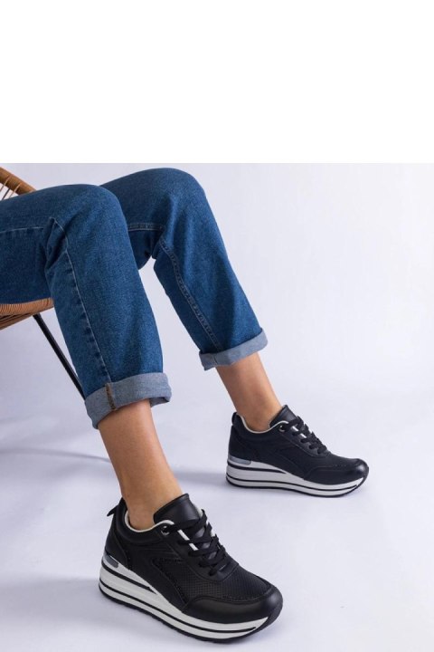 Czarne sneakersy na platformie zdobione brokatem i metaliczną wstawką Ursula - Solea Czarne sneakersy na platformie zdobione brokatem i metaliczną wstawką Ursula - Solea