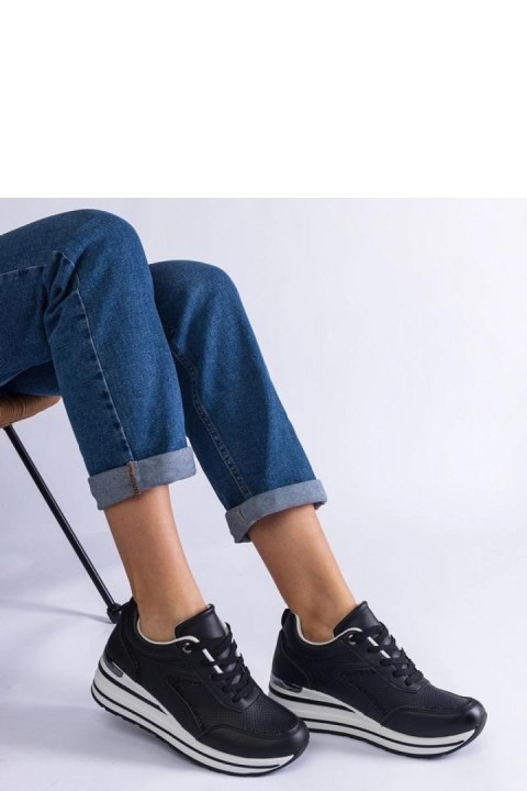 Czarne sneakersy na platformie zdobione brokatem i metaliczną wstawką Ursula - Solea Czarne sneakersy na platformie zdobione brokatem i metaliczną wstawką Ursula - Solea