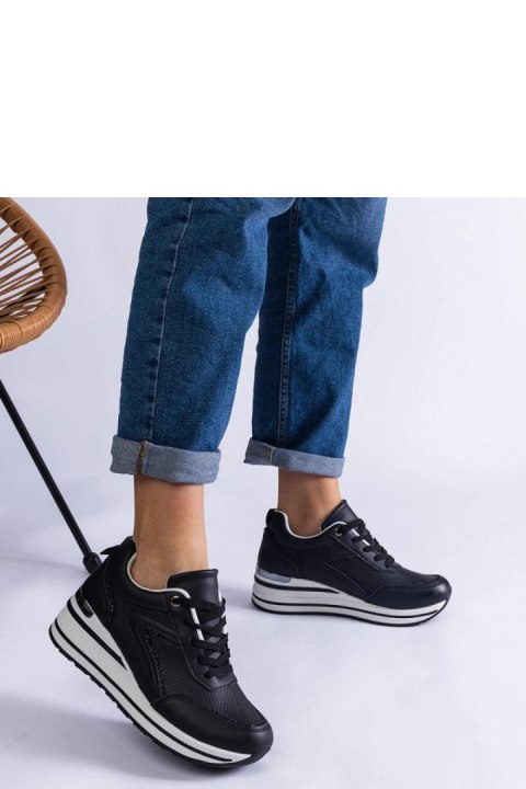 Czarne sneakersy na platformie zdobione brokatem i metaliczną wstawką Ursula - Solea Czarne sneakersy na platformie zdobione brokatem i metaliczną wstawką Ursula - Solea