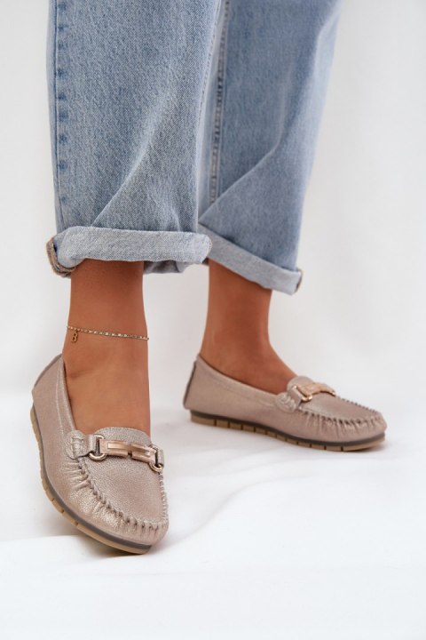 Mokasyny Model DA LR51-546 Gold Brokat - Step in style Mokasyny Model DA LR51-546 Gold Brokat - Step in style