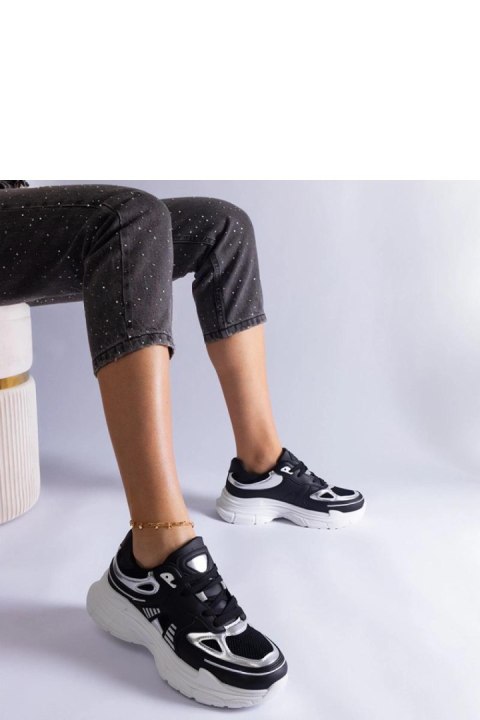 Czarne sneakersy damskie ze srebrnymi wstawkami Gaytan - Solea Czarne sneakersy damskie ze srebrnymi wstawkami Gaytan - Solea