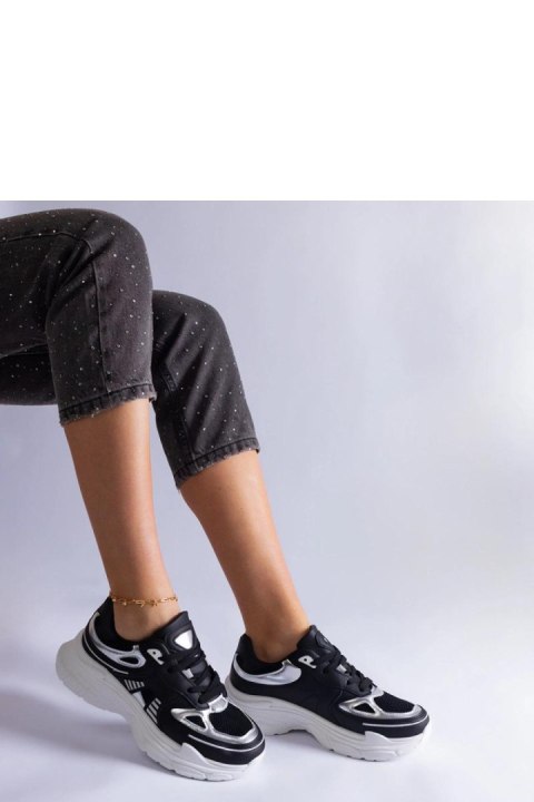 Czarne sneakersy damskie ze srebrnymi wstawkami Gaytan - Solea Czarne sneakersy damskie ze srebrnymi wstawkami Gaytan - Solea