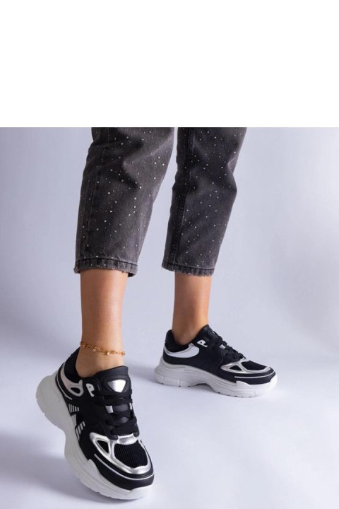 Czarne sneakersy damskie ze srebrnymi wstawkami Gaytan - Solea Czarne sneakersy damskie ze srebrnymi wstawkami Gaytan - Solea