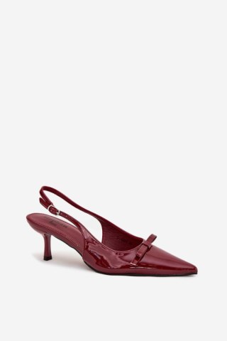 Lakierowane Czółenka Na Szpilce Z Kokardką Bordowe Olvena - Step in style